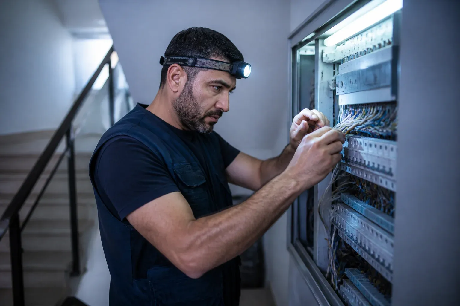 חשמלאי מתקן לוח חשמל בבניין